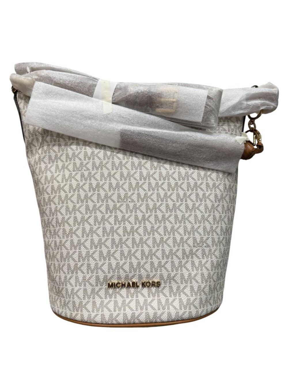 Michael Kors Brooke Bucket Bag Acorn Vanilla Logo Medium NWT MSRP $278